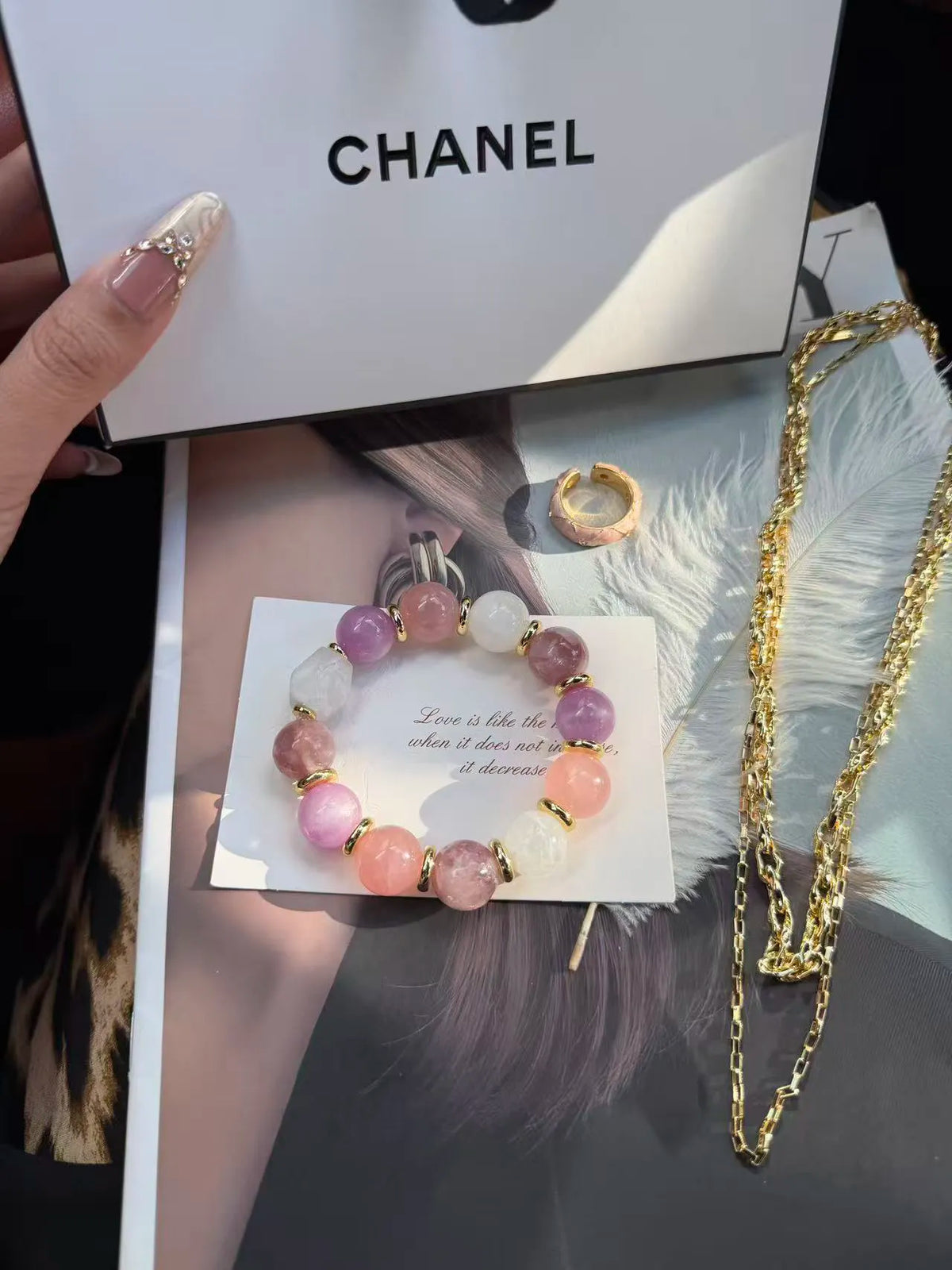 Twilight Peach Pink Crystal Bracelet
