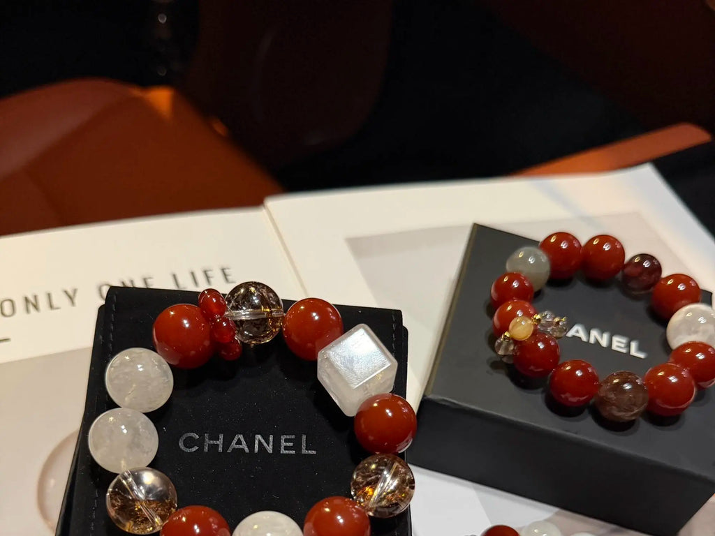Cherry Red Agate Phantom Quartz Bracelet