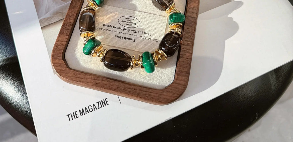 Clear Mist Malachite Smoky Quartz Bracelet