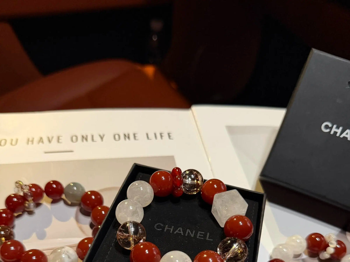 Cherry Red Agate Phantom Quartz Bracelet