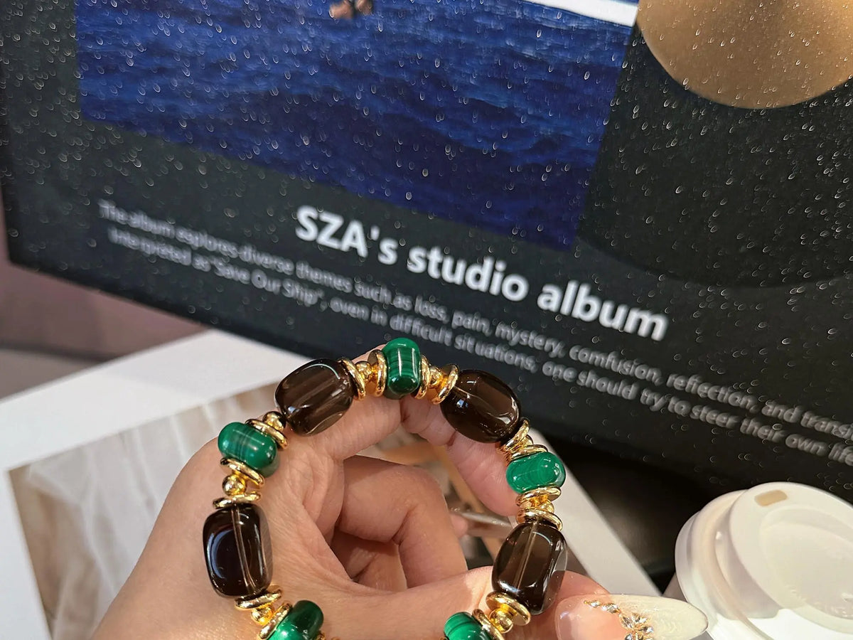 Clear Mist Malachite Smoky Quartz Bracelet