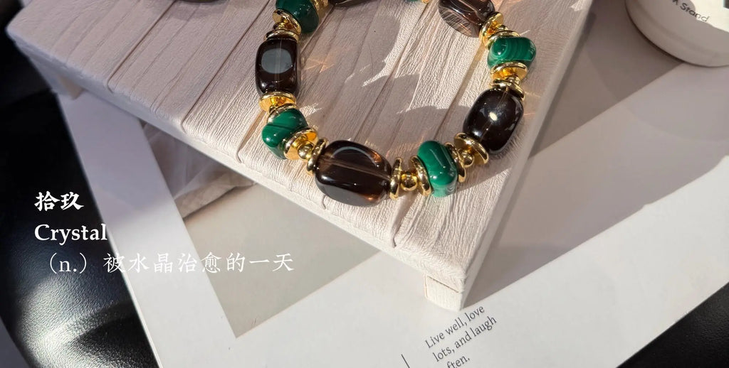 Clear Mist Malachite Smoky Quartz Bracelet