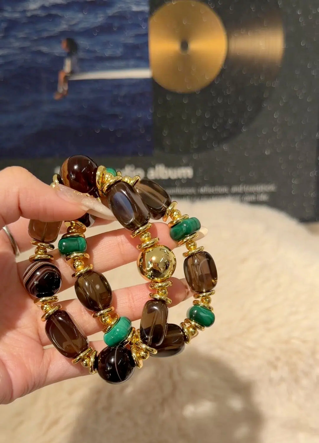 Clear Mist Malachite Smoky Quartz Bracelet