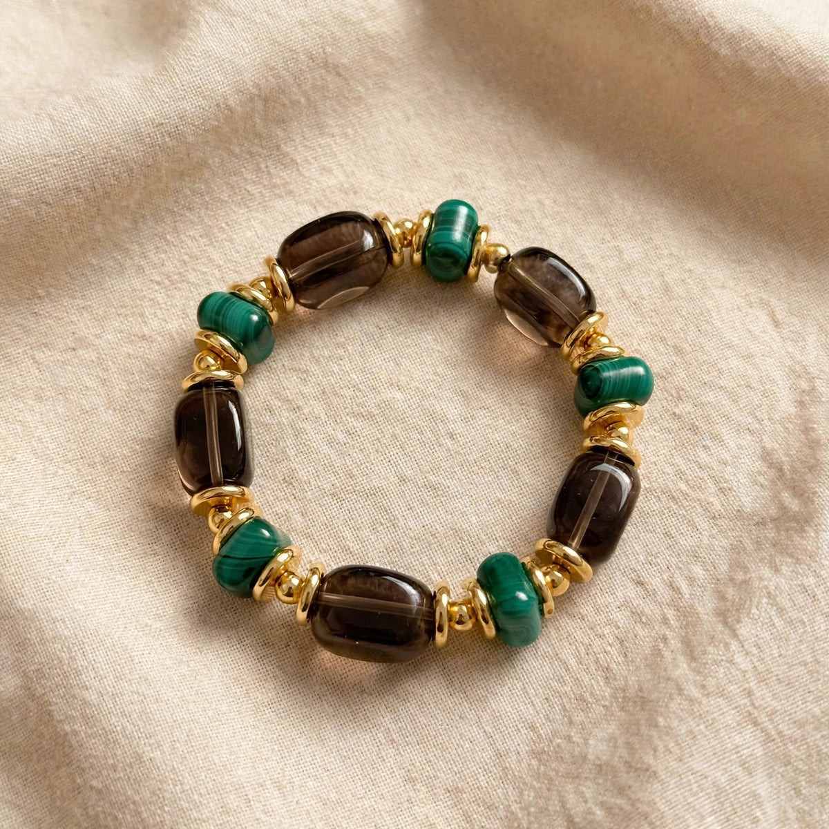 Clear Mist Malachite Smoky Quartz Bracelet