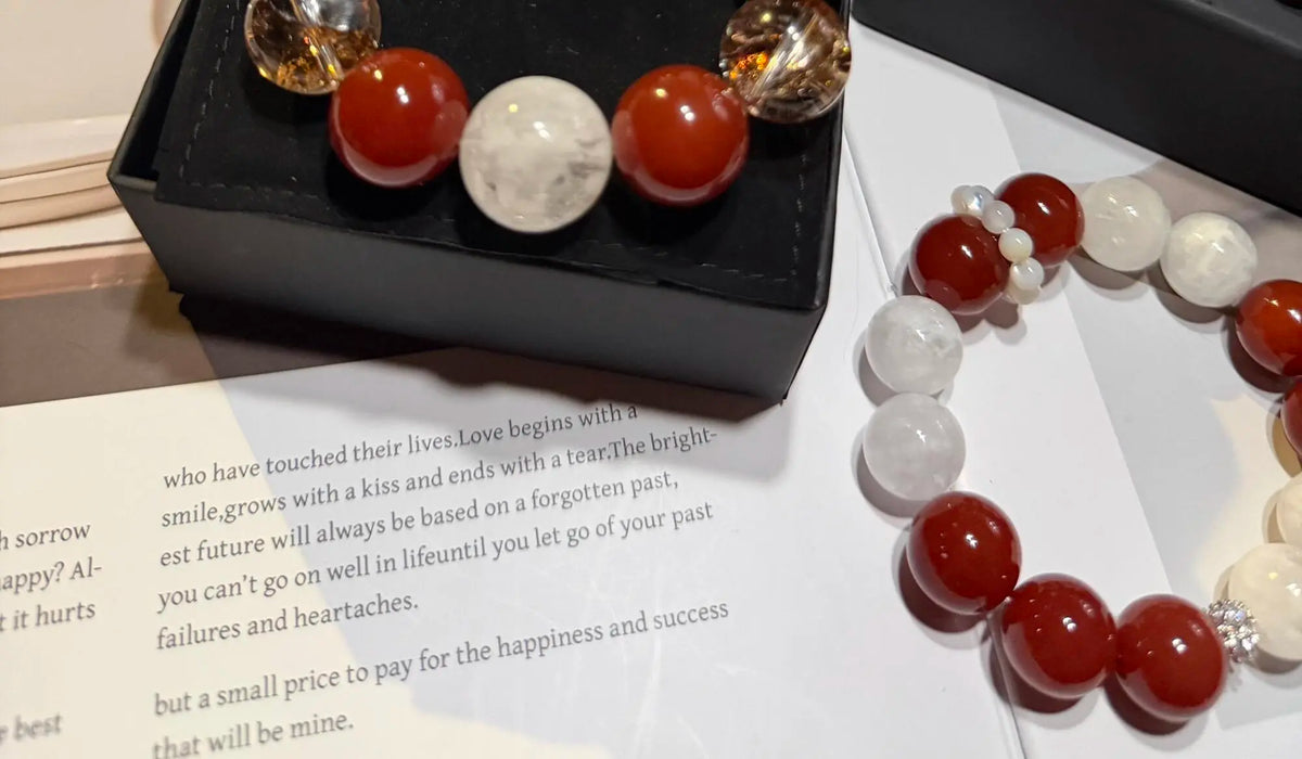 Cherry Red Agate Phantom Quartz Bracelet