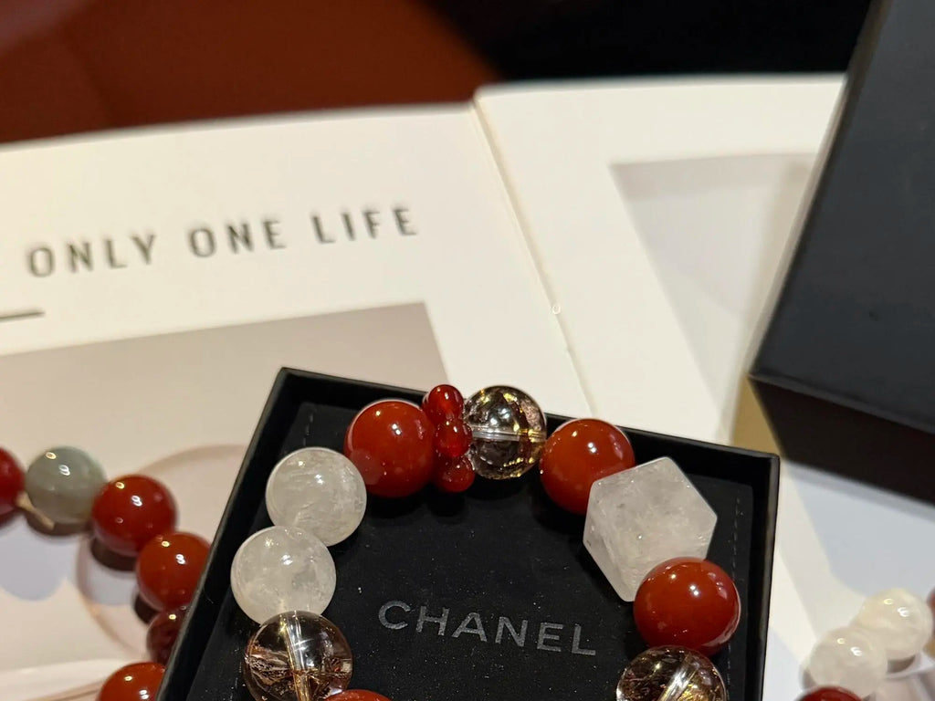 Cherry Red Agate Phantom Quartz Bracelet
