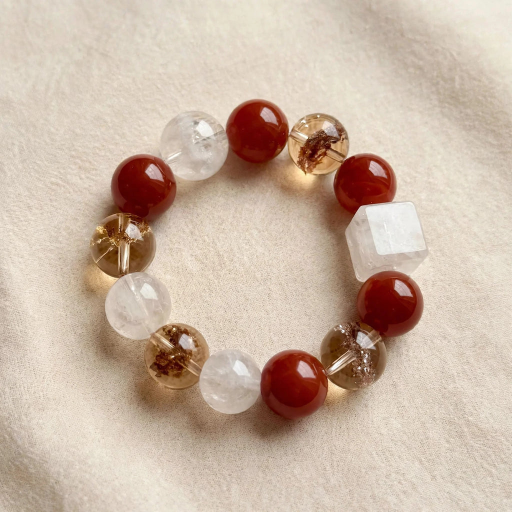 Cherry Red Agate Phantom Quartz Bracelet