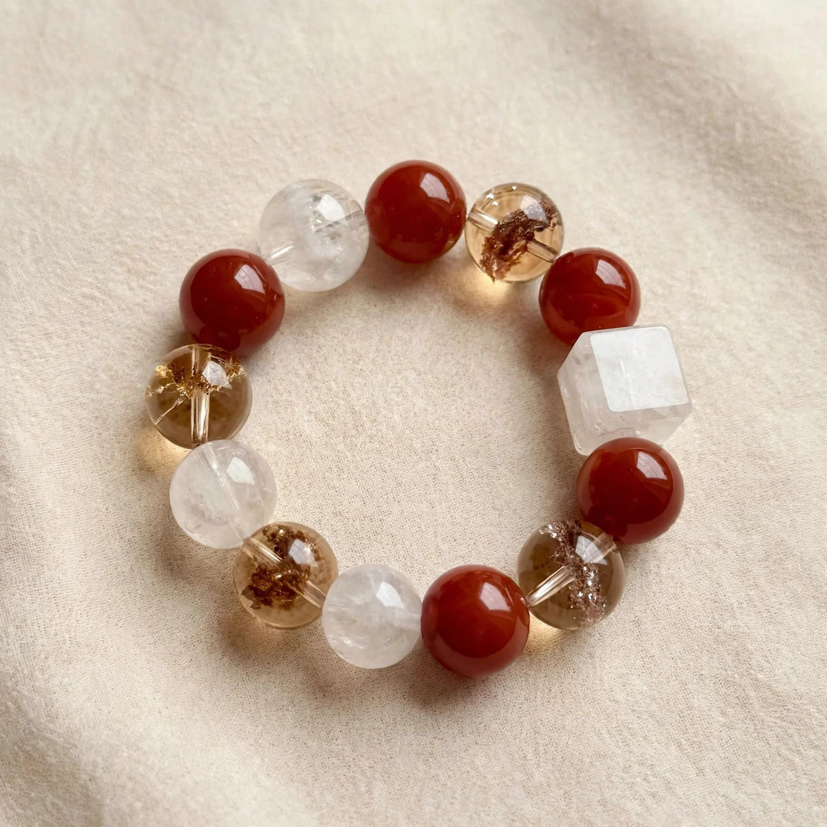Cherry Red Agate Phantom Quartz Bracelet