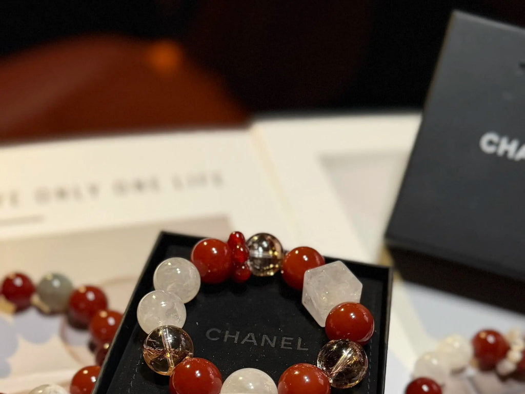 Cherry Red Agate Phantom Quartz Bracelet