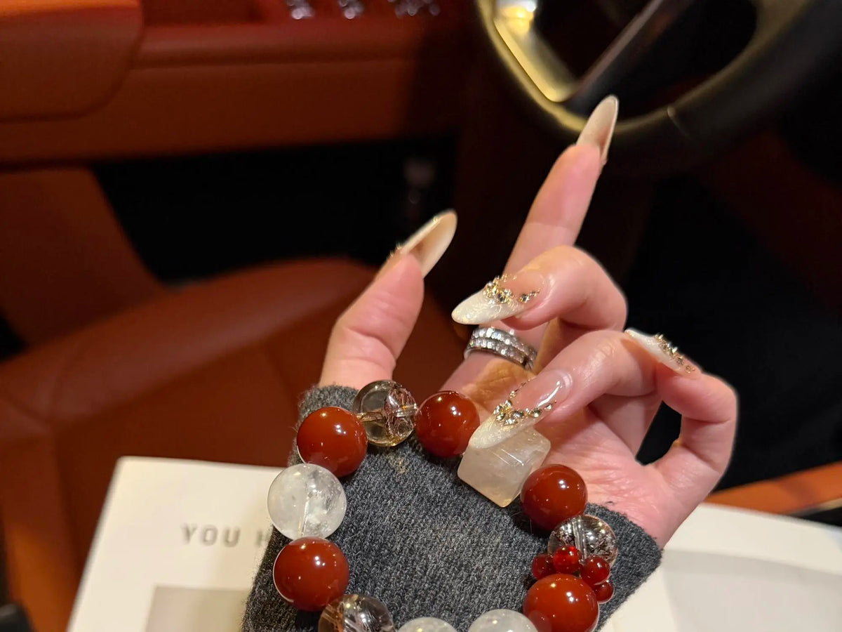 Cherry Red Agate Phantom Quartz Bracelet
