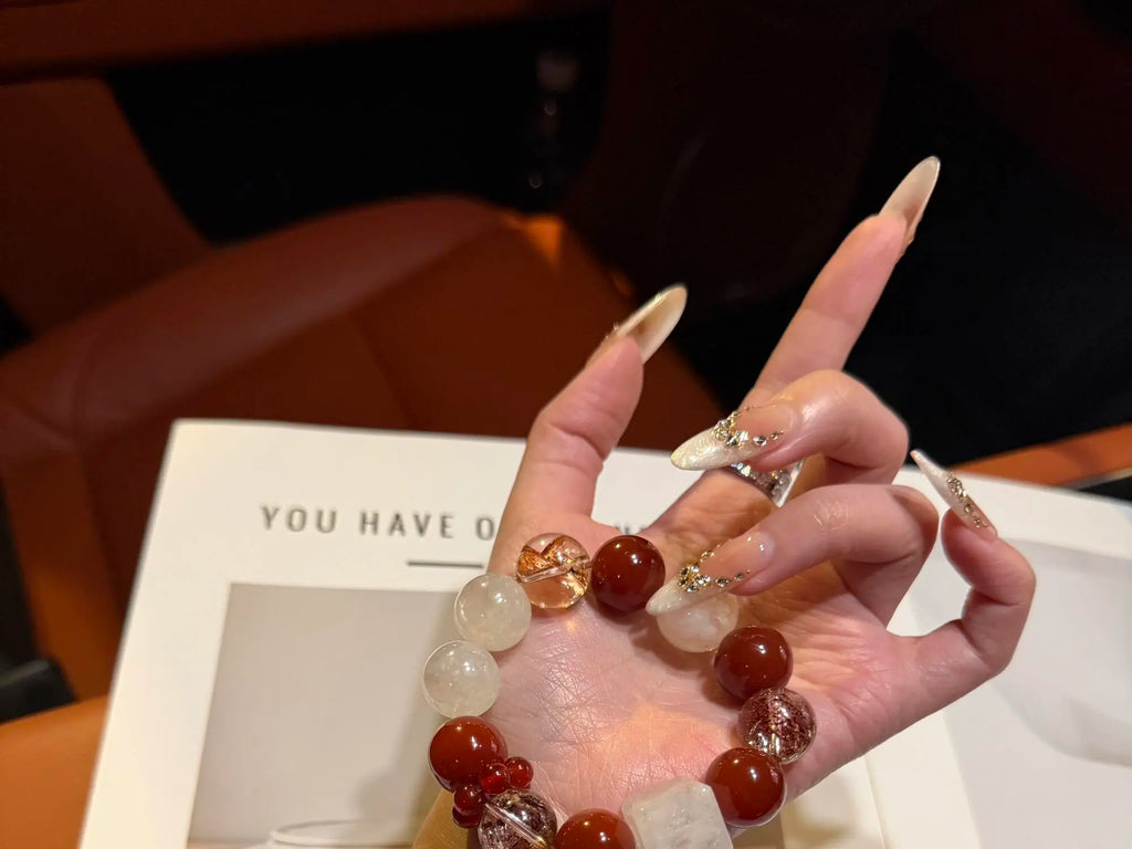 Cherry Red Agate Phantom Quartz Bracelet