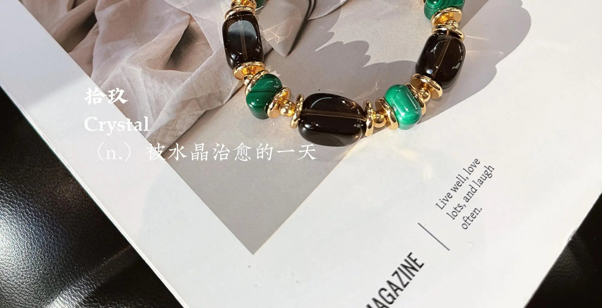 Clear Mist Malachite Smoky Quartz Bracelet