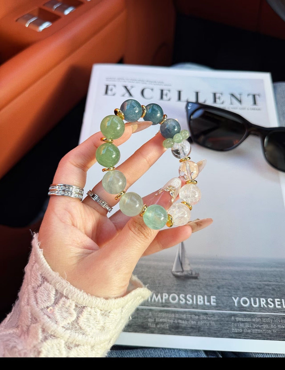 Early Summer Prelude Green Fluorite Strawberry Quartz Bracelet