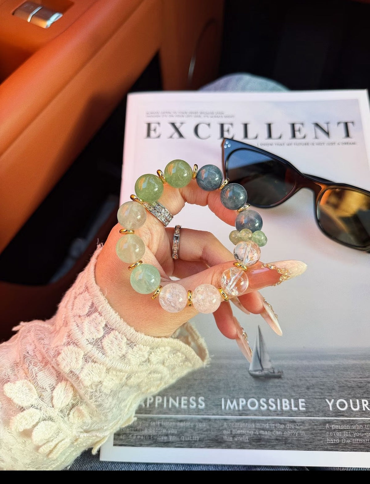 Early Summer Prelude Green Fluorite Strawberry Quartz Bracelet