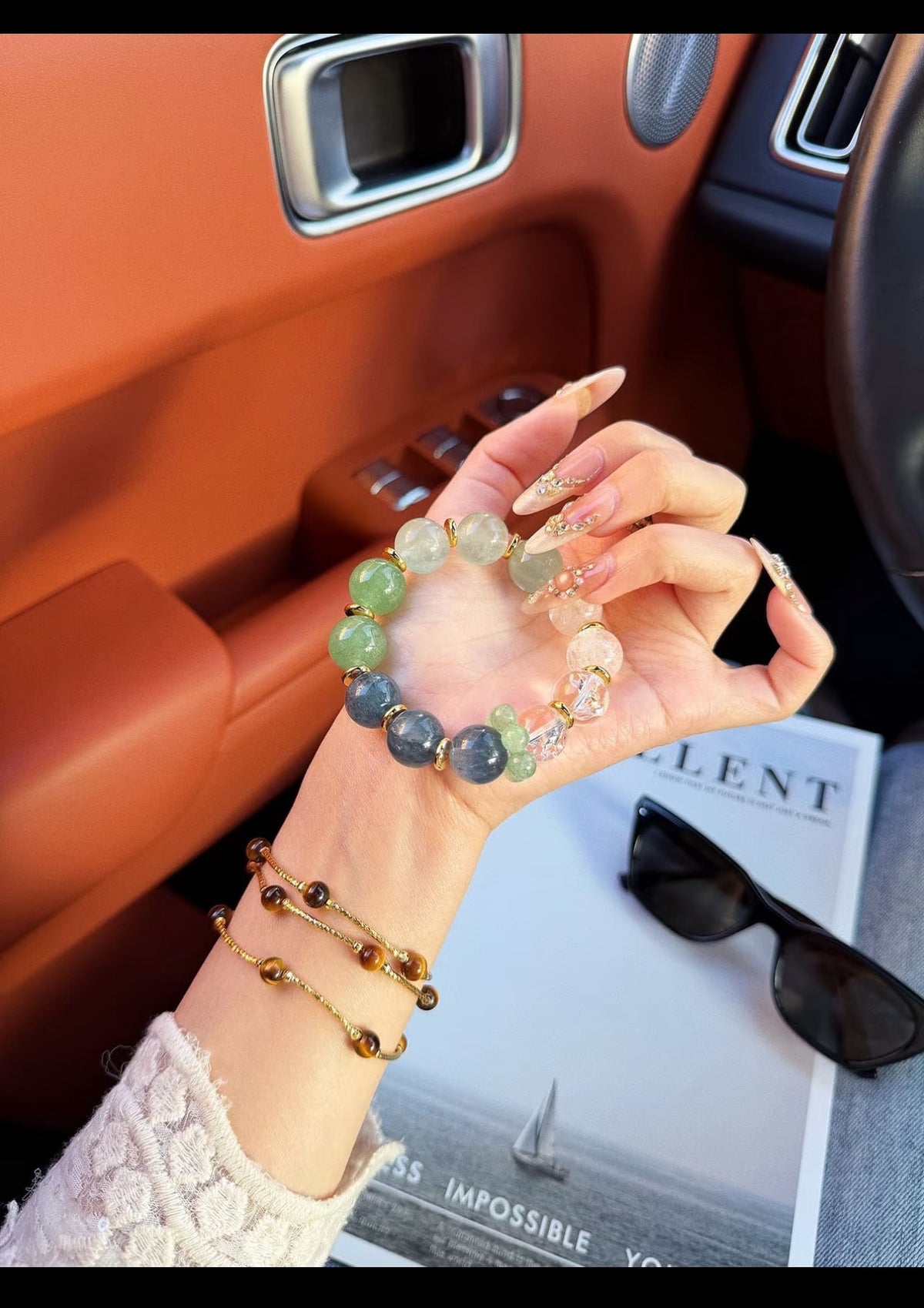 Early Summer Prelude Green Fluorite Strawberry Quartz Bracelet