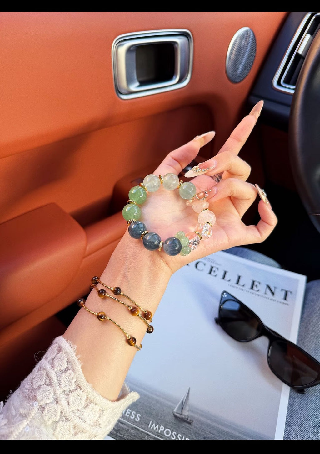 Early Summer Prelude Green Fluorite Strawberry Quartz Bracelet