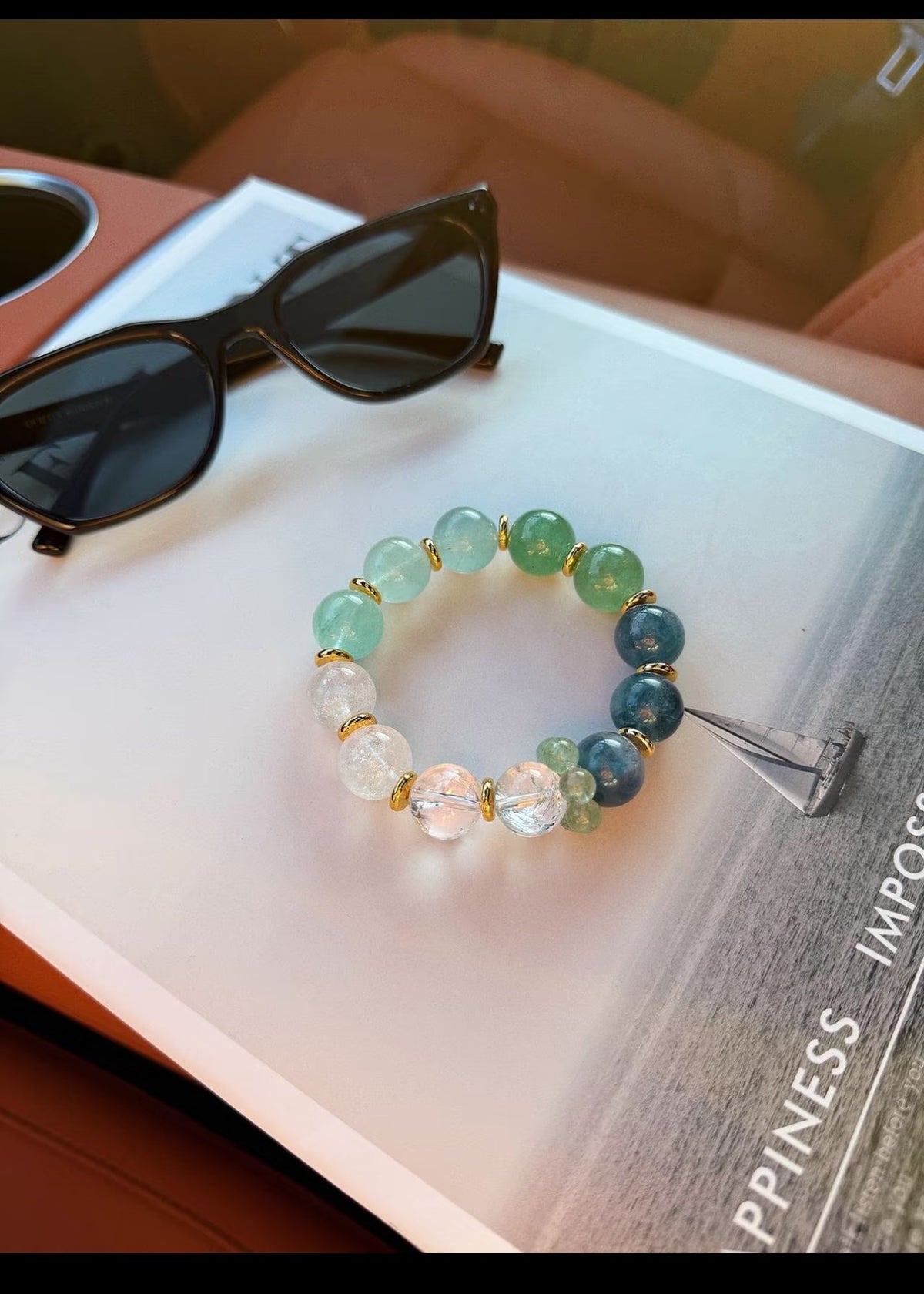 Early Summer Prelude Green Fluorite Strawberry Quartz Bracelet