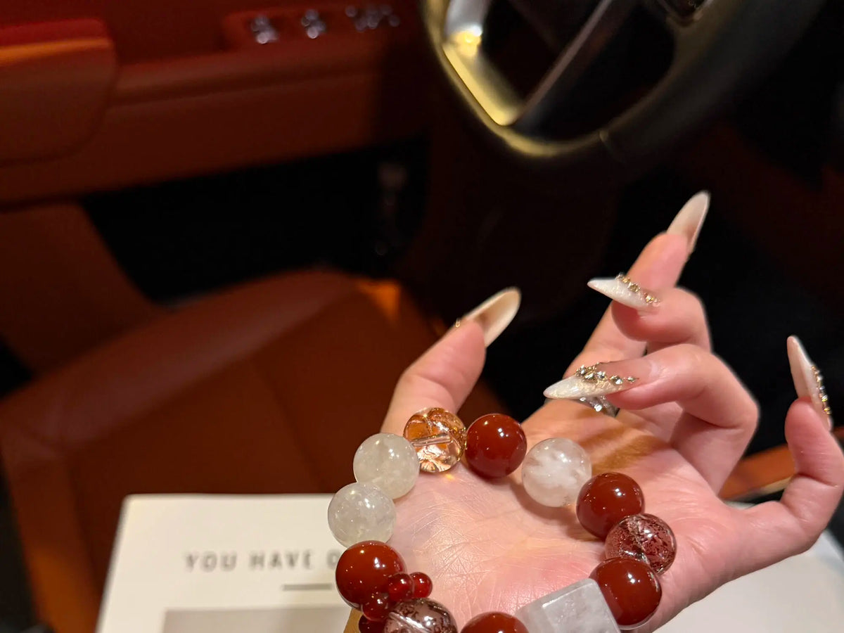 Cherry Red Agate Phantom Quartz Bracelet