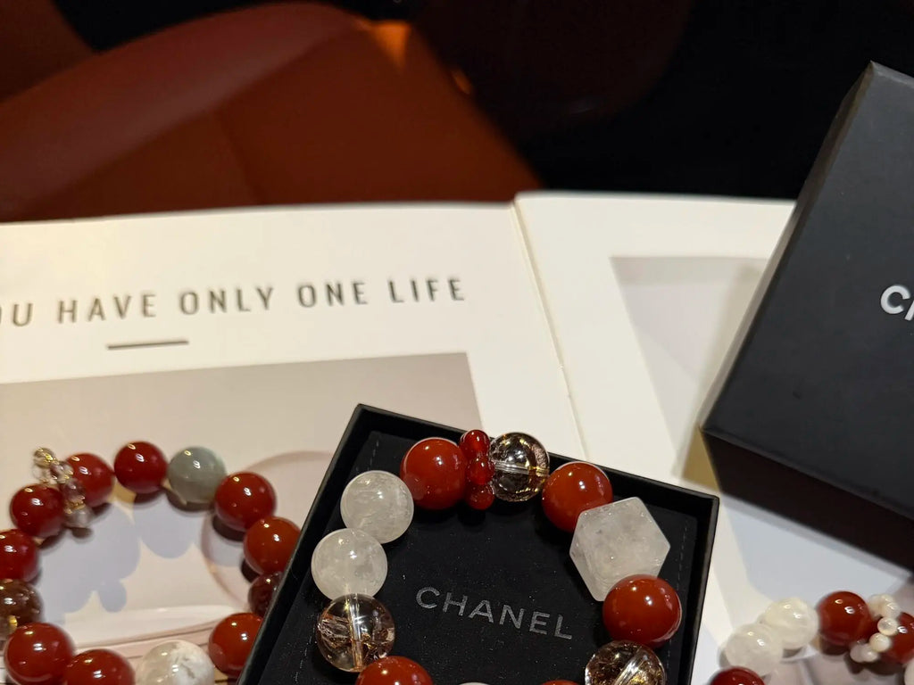 Cherry Red Agate Phantom Quartz Bracelet